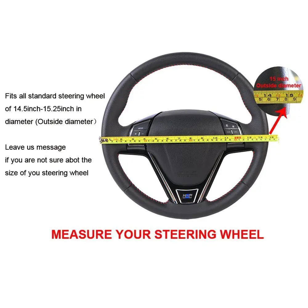 38Cm Genuine Leather Steering Wheel Cover with Hand Sewing 8