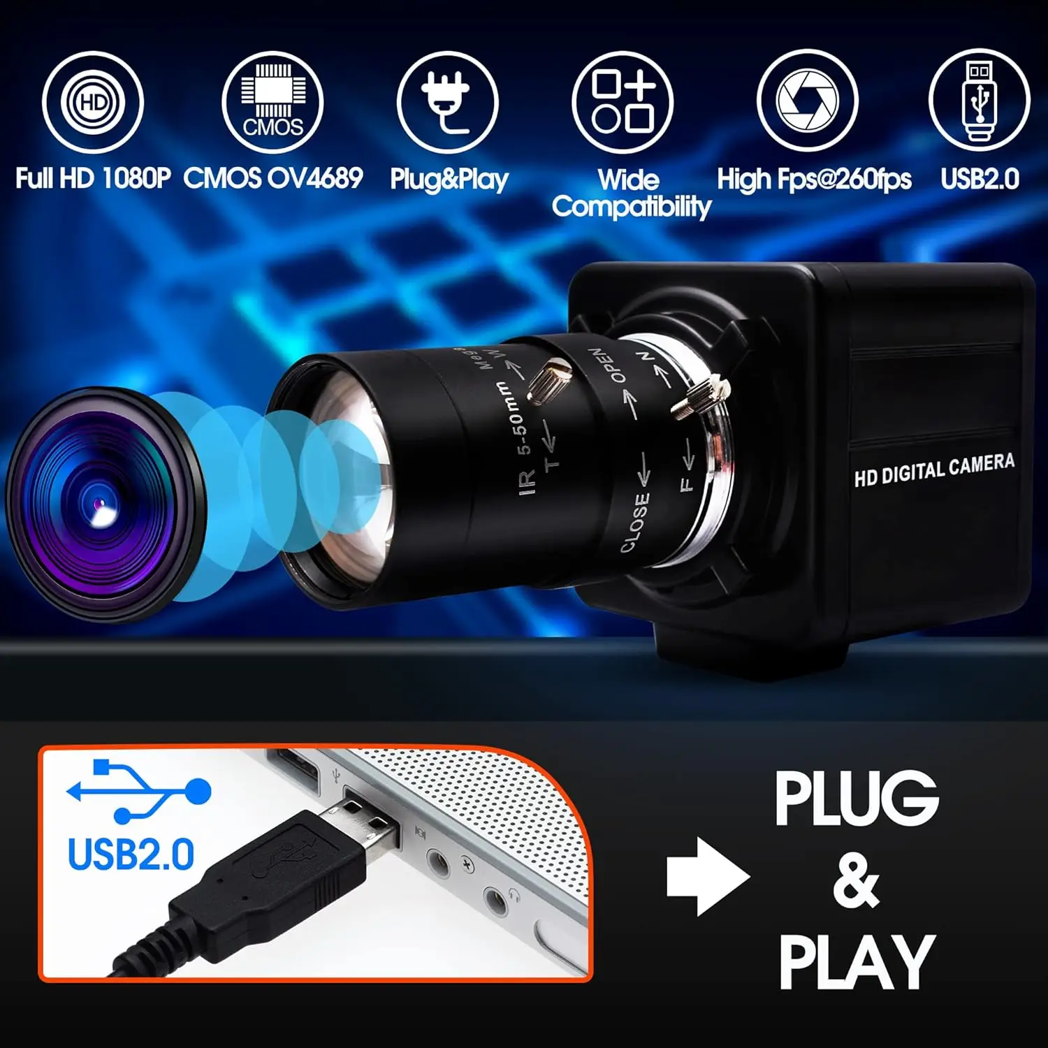 260Fps Varifocal USB Webcam with 2Mp Fhd 1080P Manual Zoom 3 | PricZone 260Fps Varifocal USB Webcam with 2Mp Fhd 1080P Manual Zoom 3 | PricZone