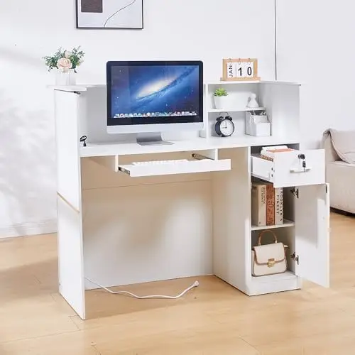 Modern Reception Desk with Lockable Drawer and LED 6 | PricZone Modern Reception Desk with Lockable Drawer and LED 6 | PricZone