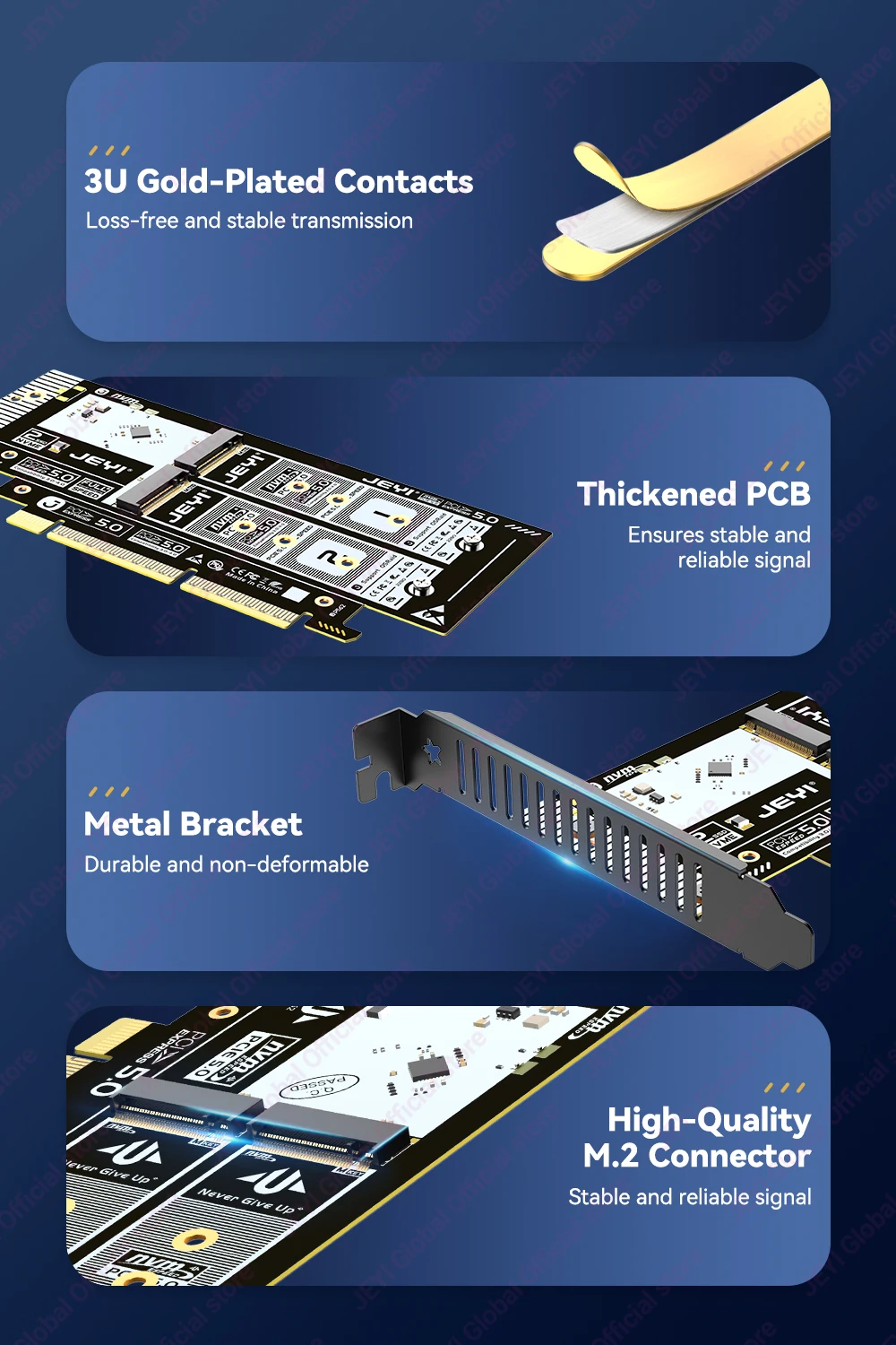 Jeyi 2-Bay M.2 Nvme SSD Pcie 5.0 X16 Expansion Card 14
