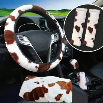 6Pc Cow Pattern Car Steering Wheel Cover Set 1