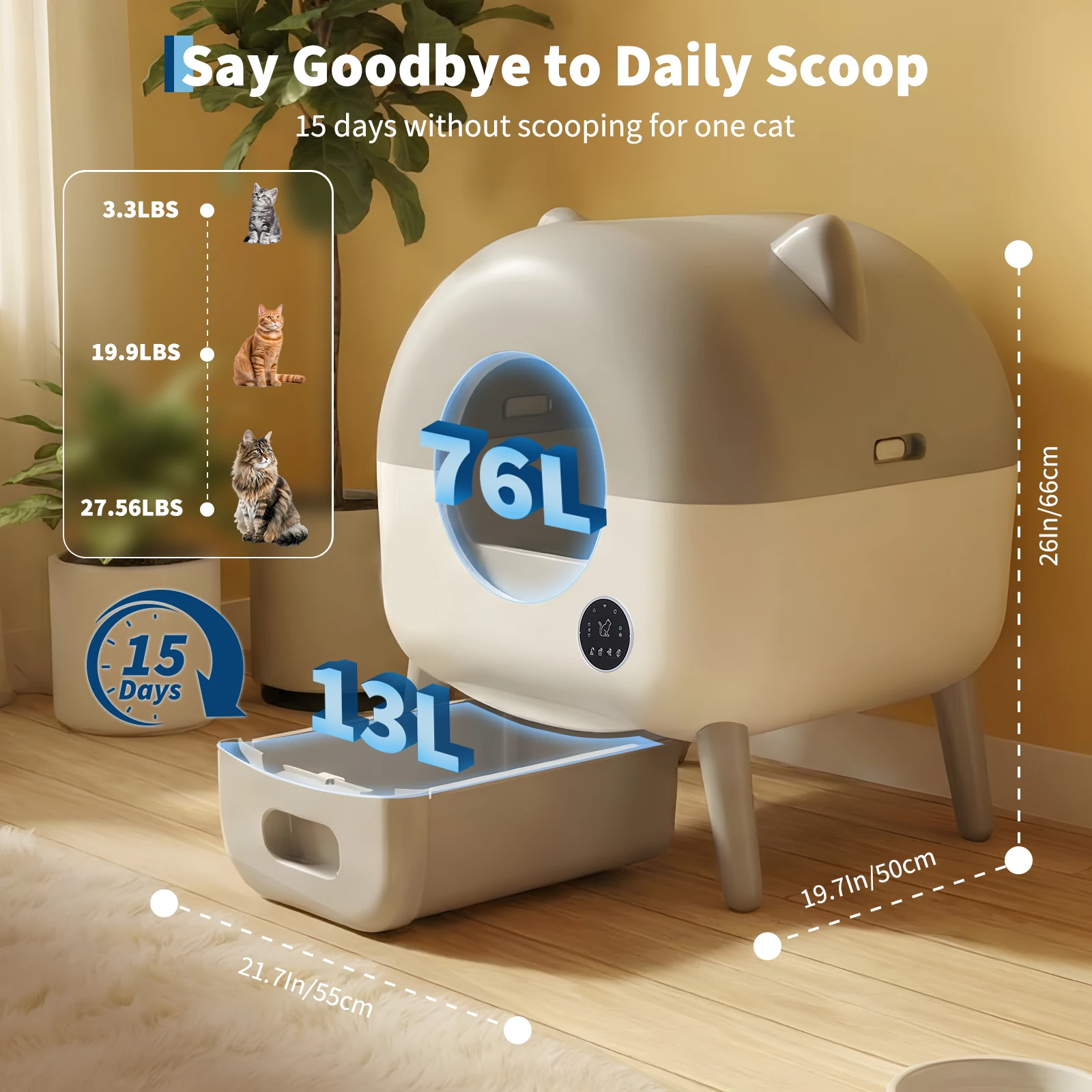 Self-Cleaning Litter Box 76L Large Capacity Automatic Cat 14