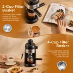 Steam Espresso Machine 35 Bar 4 Cup Compact and Cappuccino 8 | PricZone