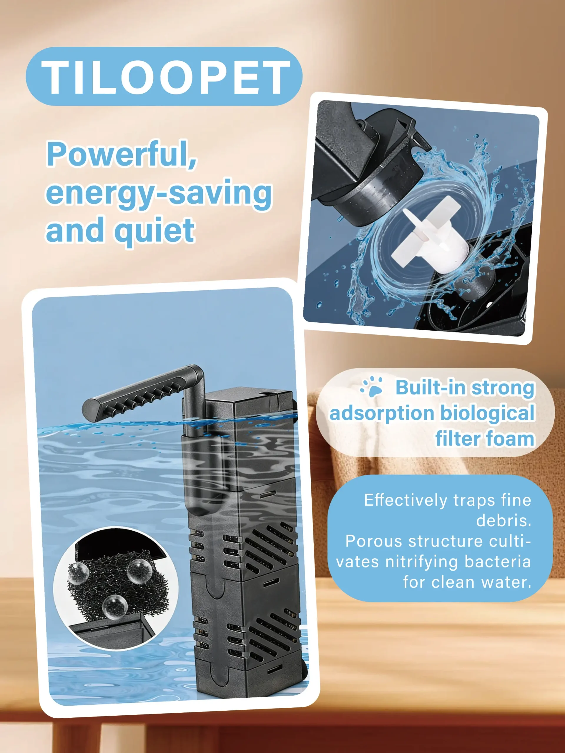 Aquarium Filter 5 In 1 Submersible Fish Tank 5V USB Wave 10