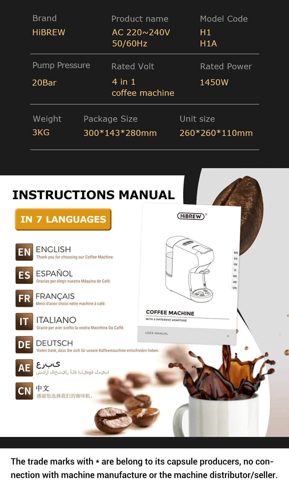 Hibrew 4 In 1 Multiple Capsule Coffee Maker Full Automatic 21