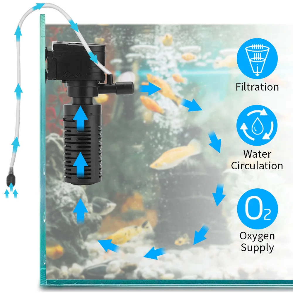 3 In 1 Silent Aquarium Filter Submersible Oxygen Internal 11