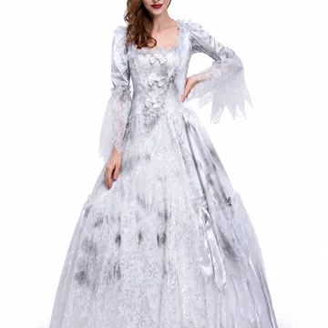 Women Gothic Ghost Corpse Bride Costume Ruffled Lace Long 1 | PricZone