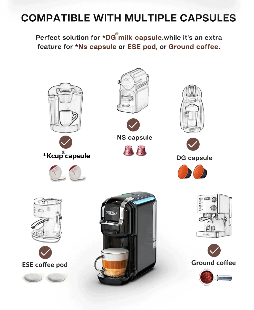 Hibrew Multiple Capsule Coffee Machine Hot/Cold Dolce Gusto 12