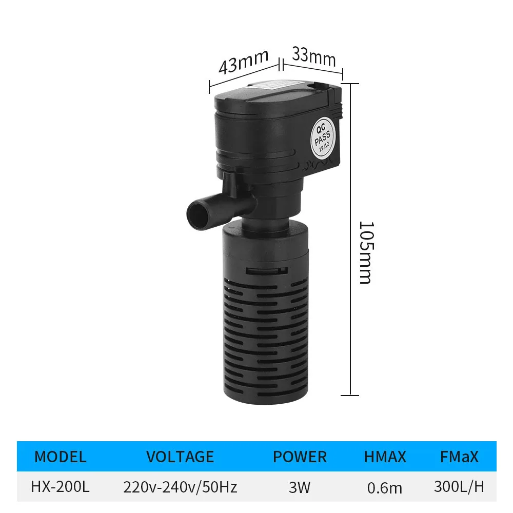 3 In 1 Silent Aquarium Filter Submersible Oxygen Internal 20