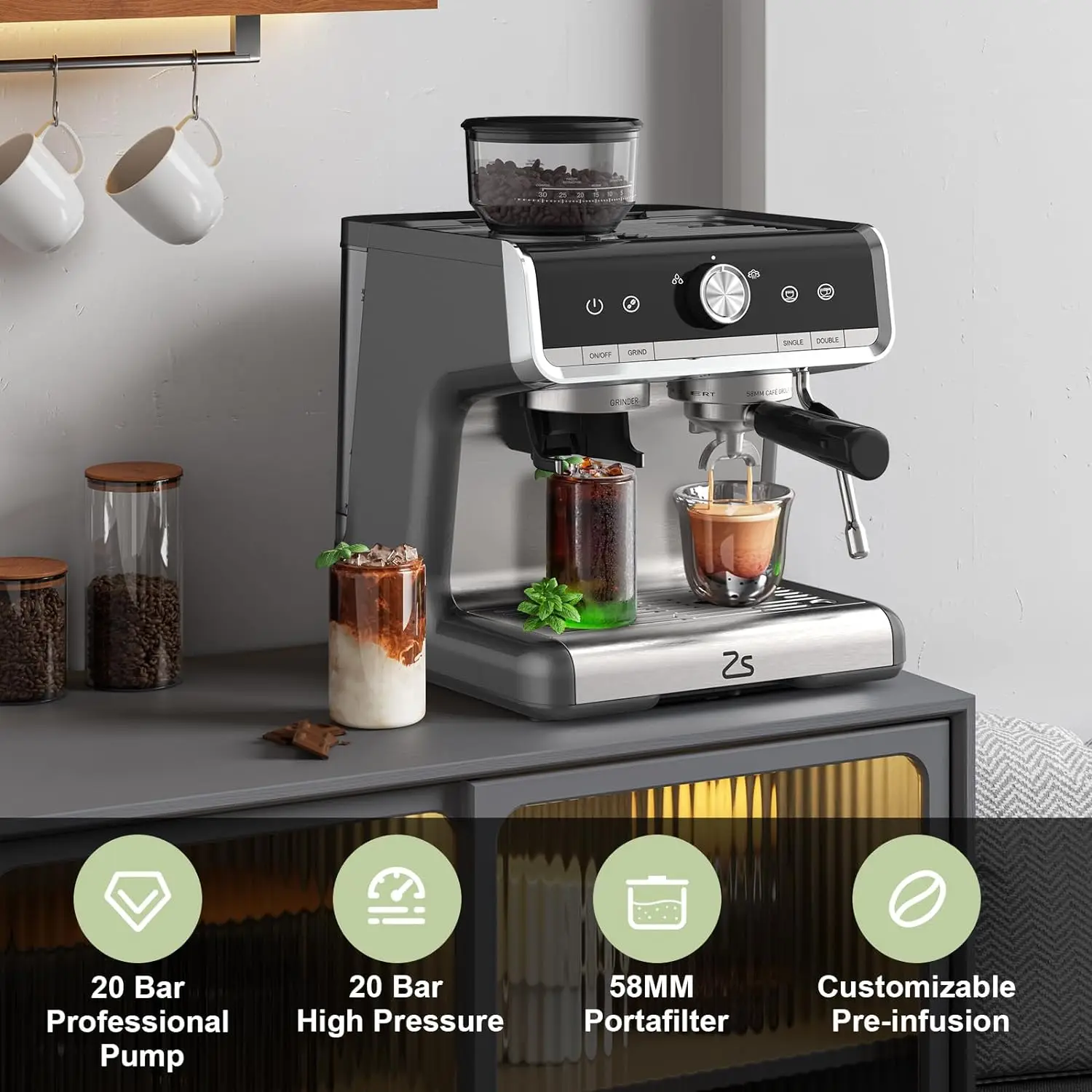 Espresso Coffee Machine with Grinder 20 Bar SemiAutomatic 2 | PricZone Espresso Coffee Machine with Grinder 20 Bar Semi Automatic 2 | PricZone