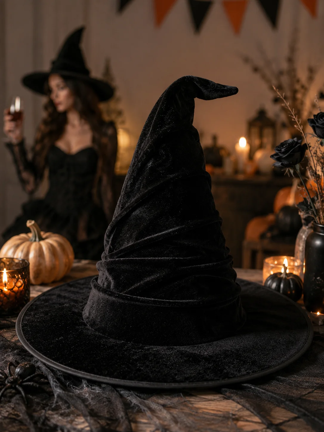 OneSize Unisex Ruched Velvet Witch Wizard Hat Curved Tip 5 | PricZone OneSize Unisex Ruched Velvet Witch Wizard Hat Curved Tip 5 | PricZone