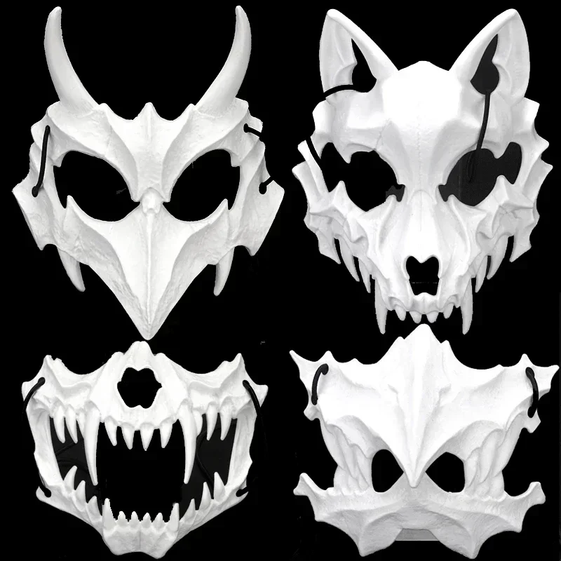 Half-Face Skull Mask Demon Skeleton Wolf Dragon Tiger 30