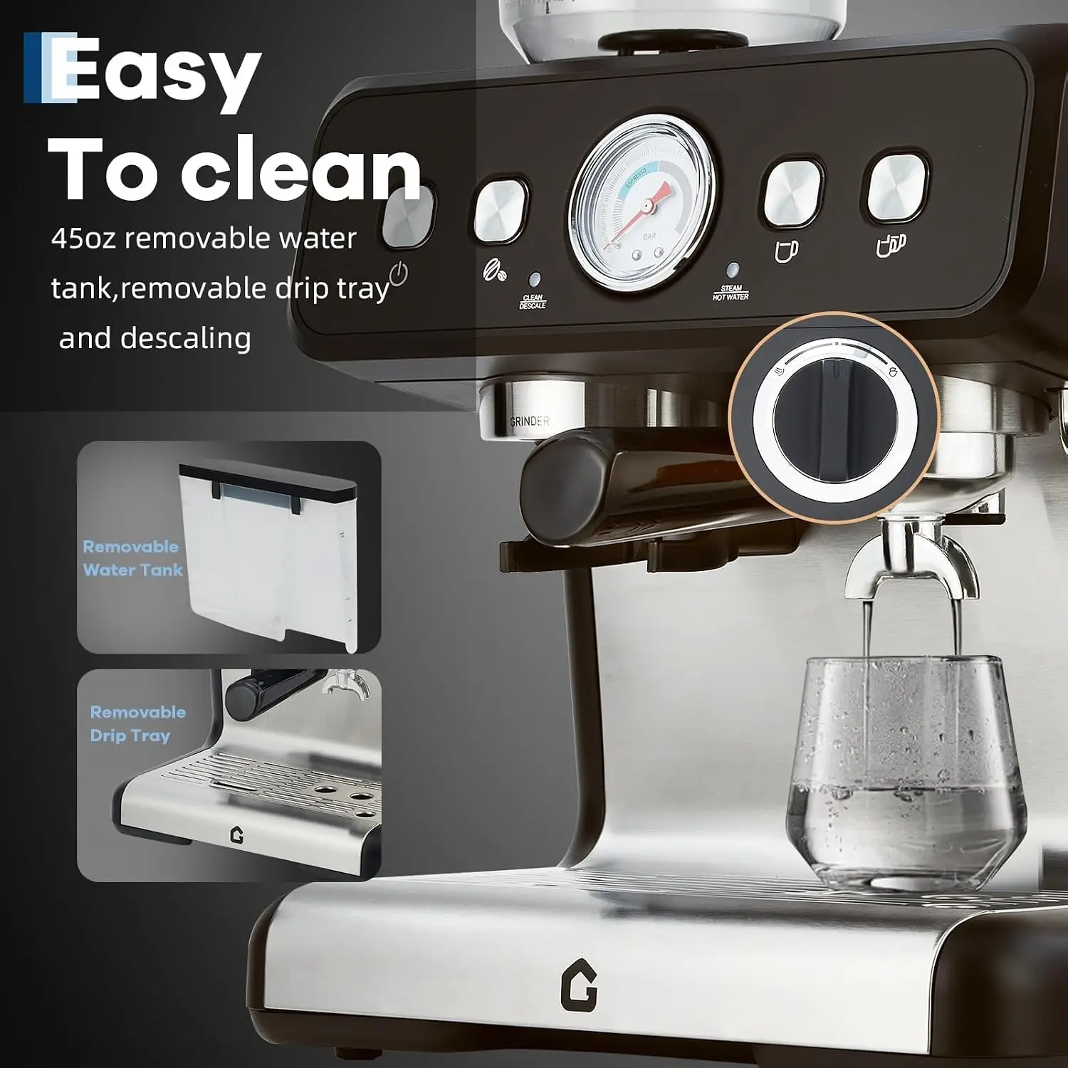 Espresso Machine with Grinder 20 Bar Stainless Steel 13