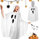 Ghost Costume for Adults White Poncho Hooded Cape Spooky 1 | PricZone