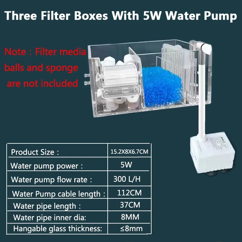 1PC Fish Tank Waterfall Filter Box Wall-Mounted Built-In 10