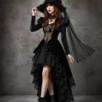 Lace Flower Tulle Witch Hat for Women Velvet Pointed Wide 1 | PricZone
