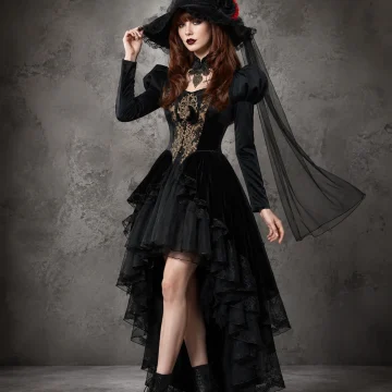 Lace Flower Tulle Witch Hat for Women Velvet Pointed Wide 1 | PricZone