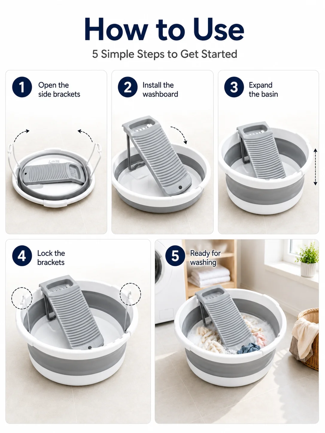 Large Collapsible Washboard Basin for Hand Washing Clothes 8
