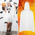 Ghost Costume for Adults White Poncho Hooded Cape Spooky 2 | PricZone