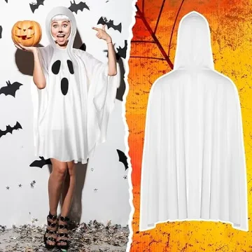 Ghost Costume for Adults White Poncho Hooded Cape Spooky 2 | PricZone Ghost Costume for Adults White Poncho Hooded Cape Spooky 2 | PricZone
