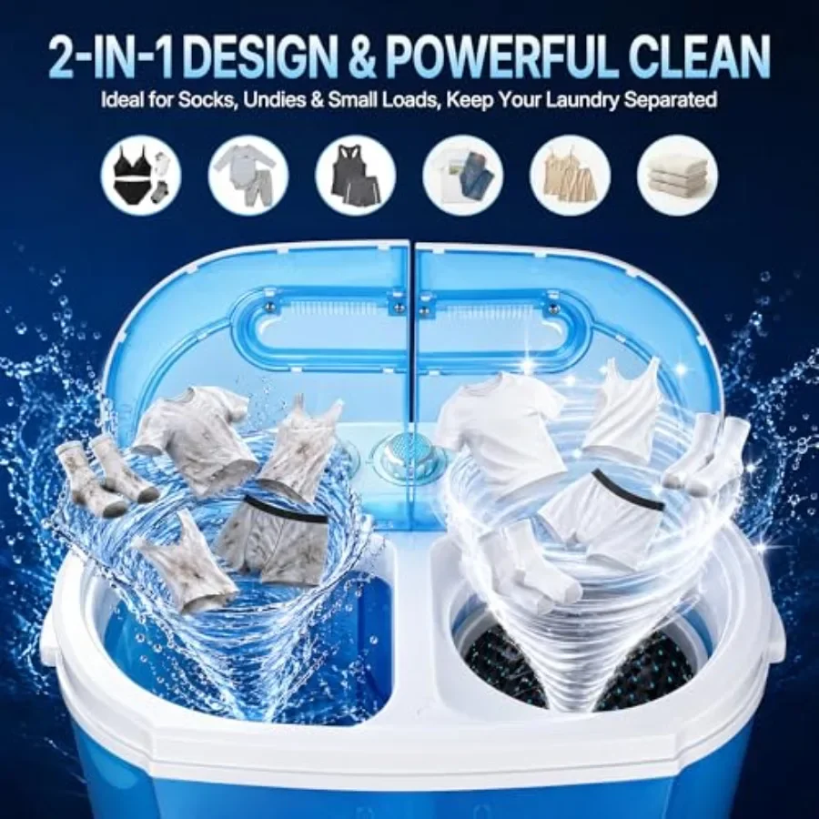 Small Washing Machine 9.9Lb Compact Washer Twin Tub Laundry 12