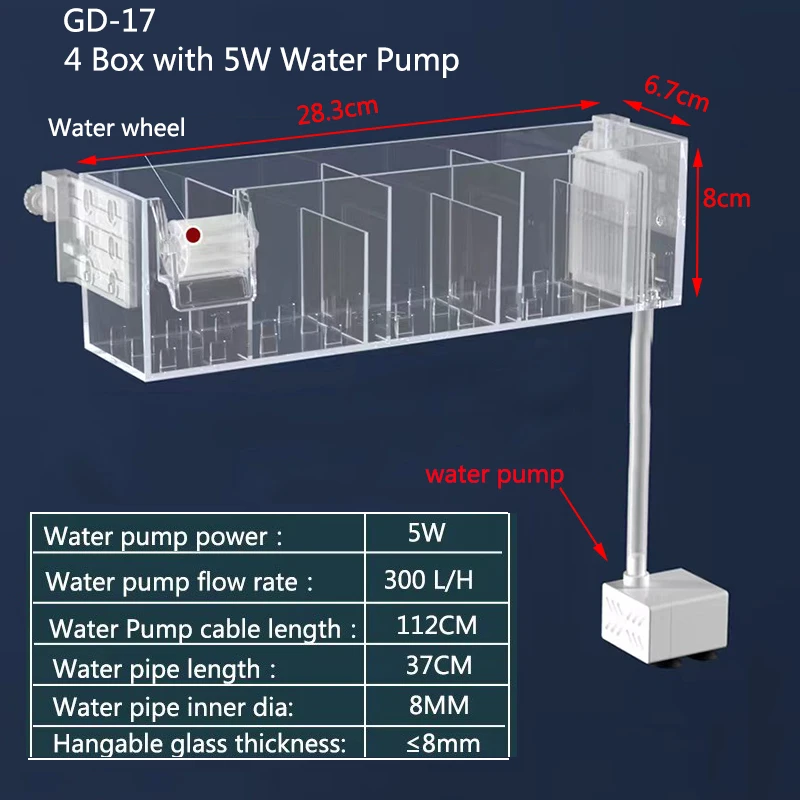 Waterfall Fish Tank Filter Box Wall Mounted Built-In Silent 11