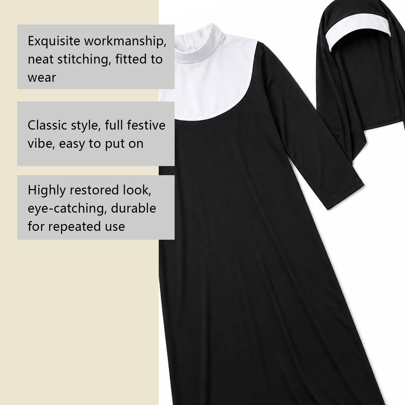 Women Nun Costume White Dress with Headscarf Halloween 7 | PricZone Women Nun Costume White Dress with Headscarf Halloween 7 | PricZone