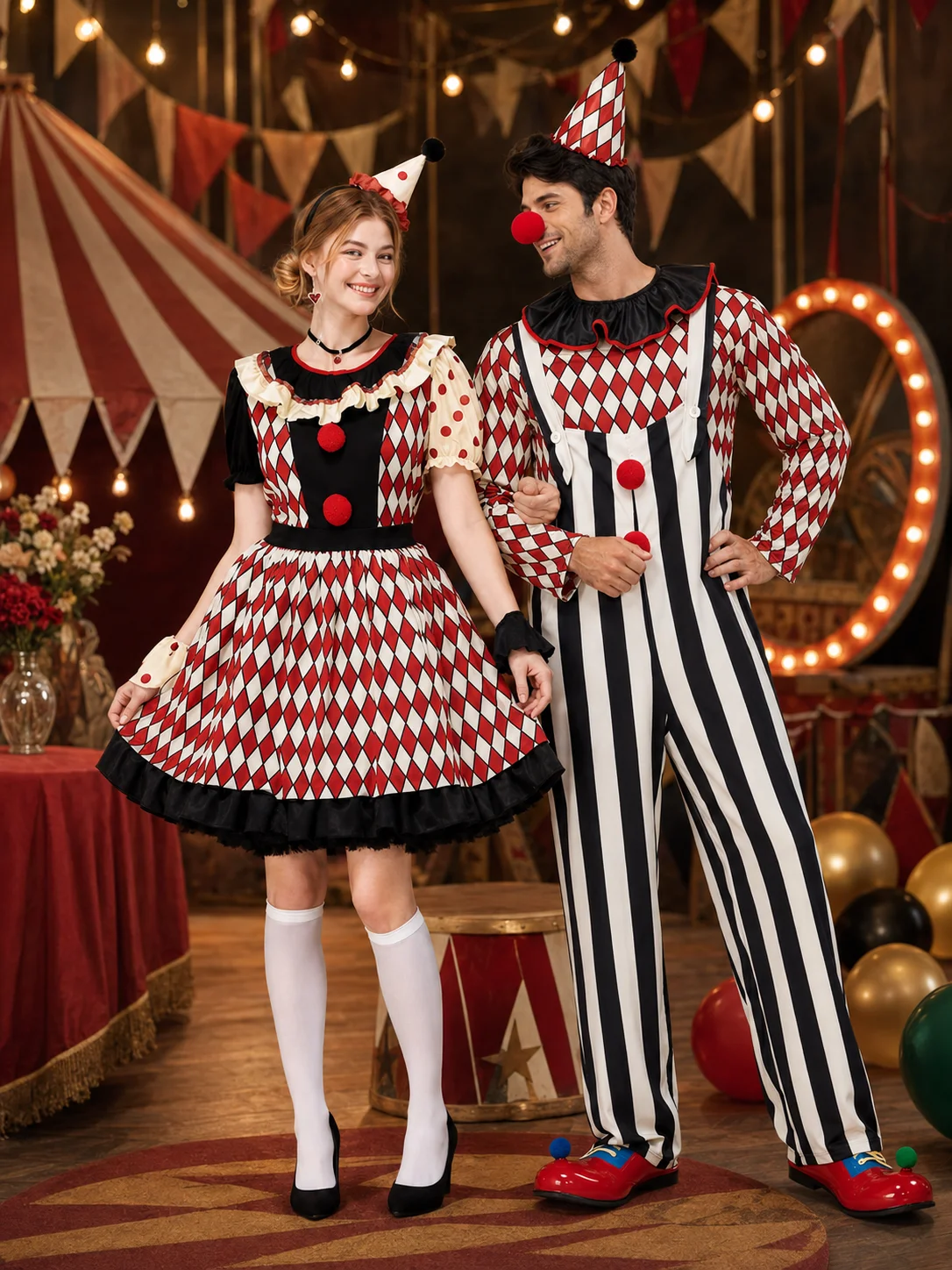 Couples Clown Costume for Men Women Retro Circus Diamond 5 | PricZone Couples Clown Costume for Men Women Retro Circus Diamond 5 | PricZone