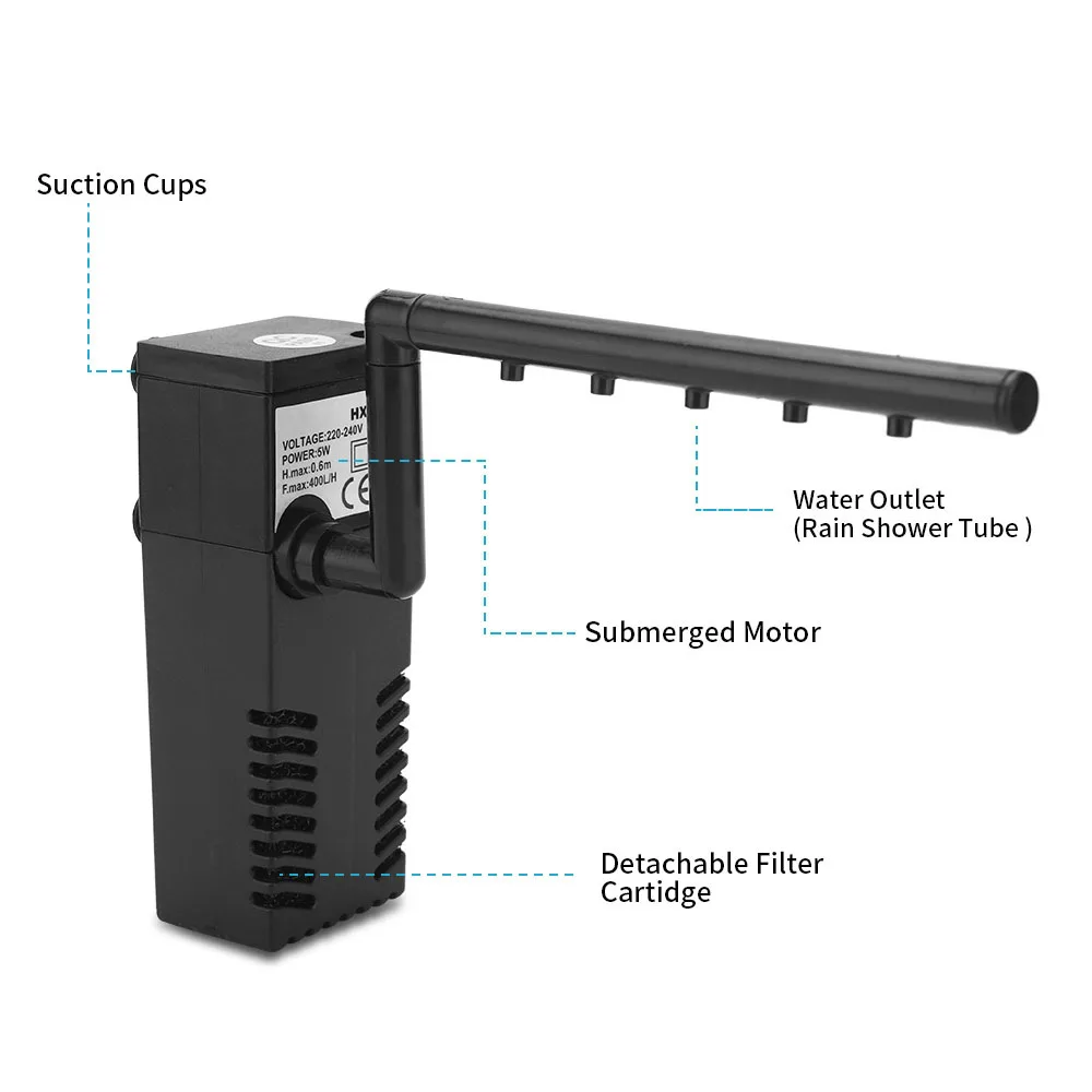 3 In 1 Silent Aquarium Filter Submersible Oxygen Internal 15