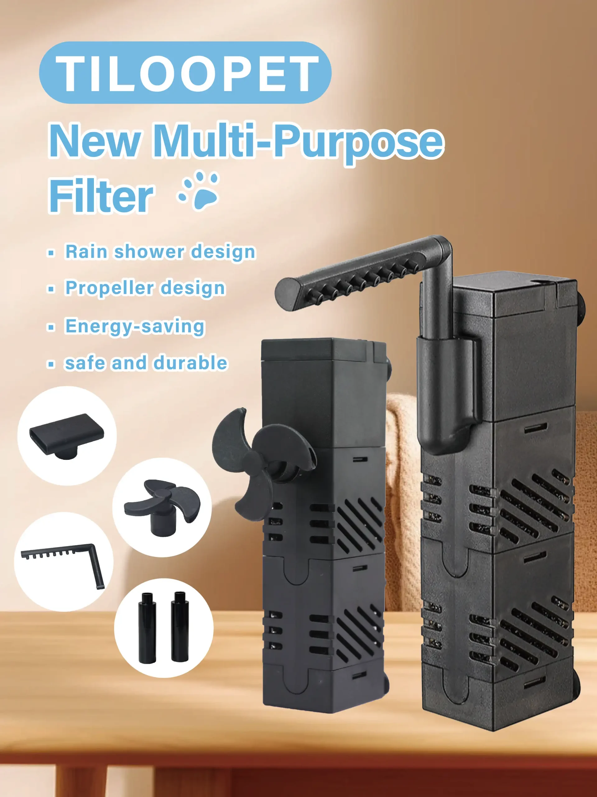 Aquarium Filter 5 In 1 Submersible Fish Tank 5V USB Wave 8