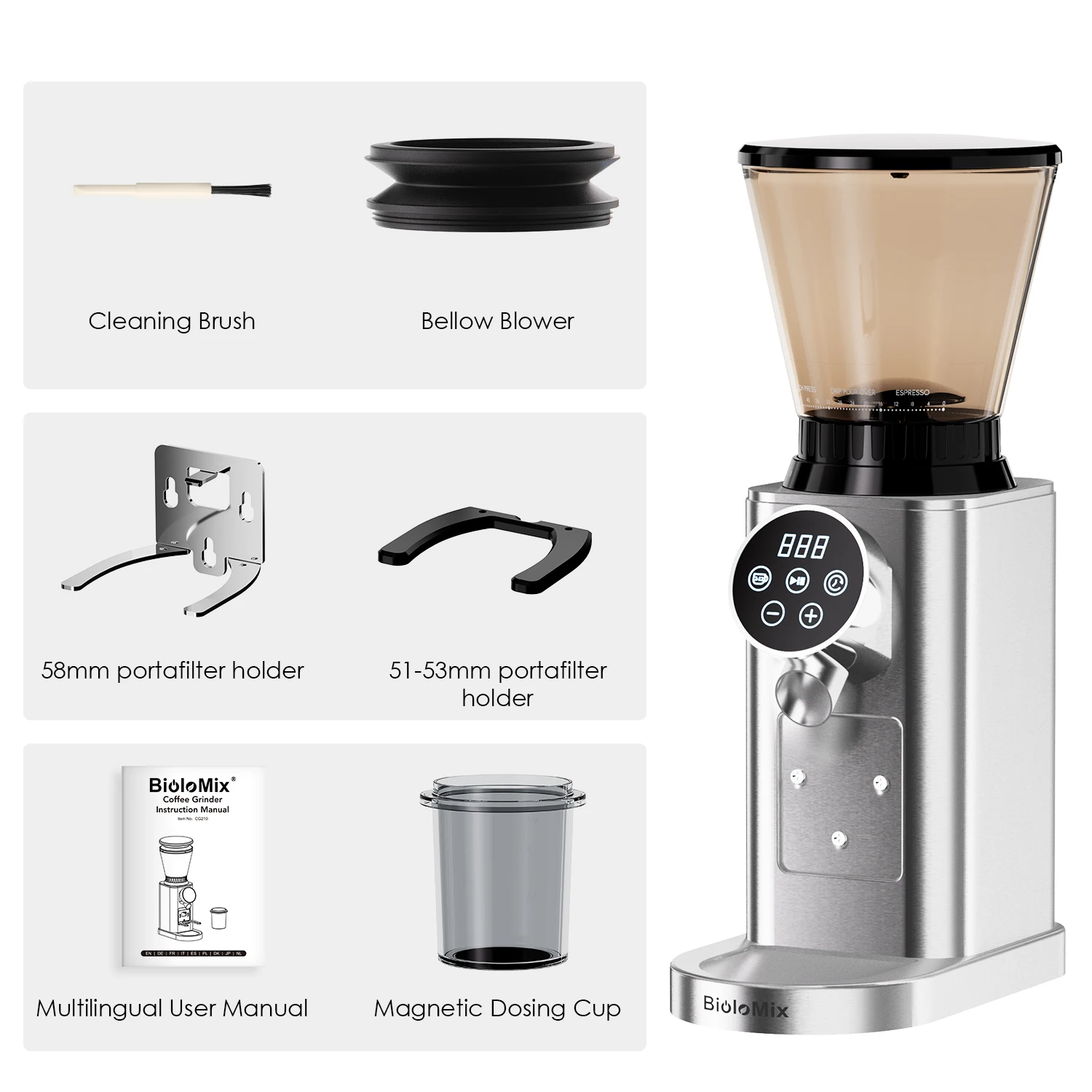 Biolomix Electric Conical Burr Coffee Grinder Adjustable 48 12