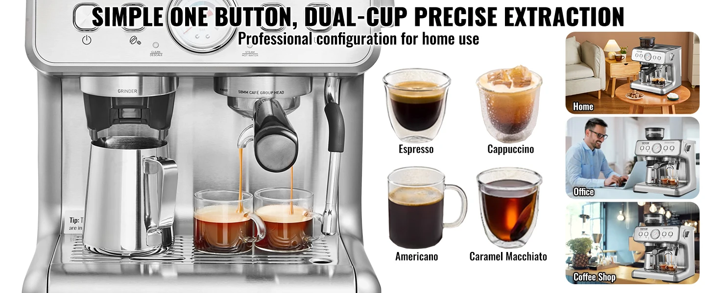 Succebuy Espresso Machine with Grinder 15 Bar 14