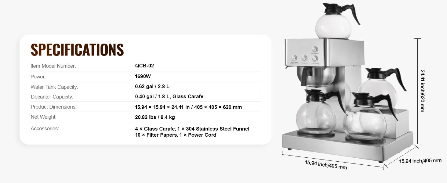 Succebuy Commercial Drip Coffee Maker with Glass Carafes 20