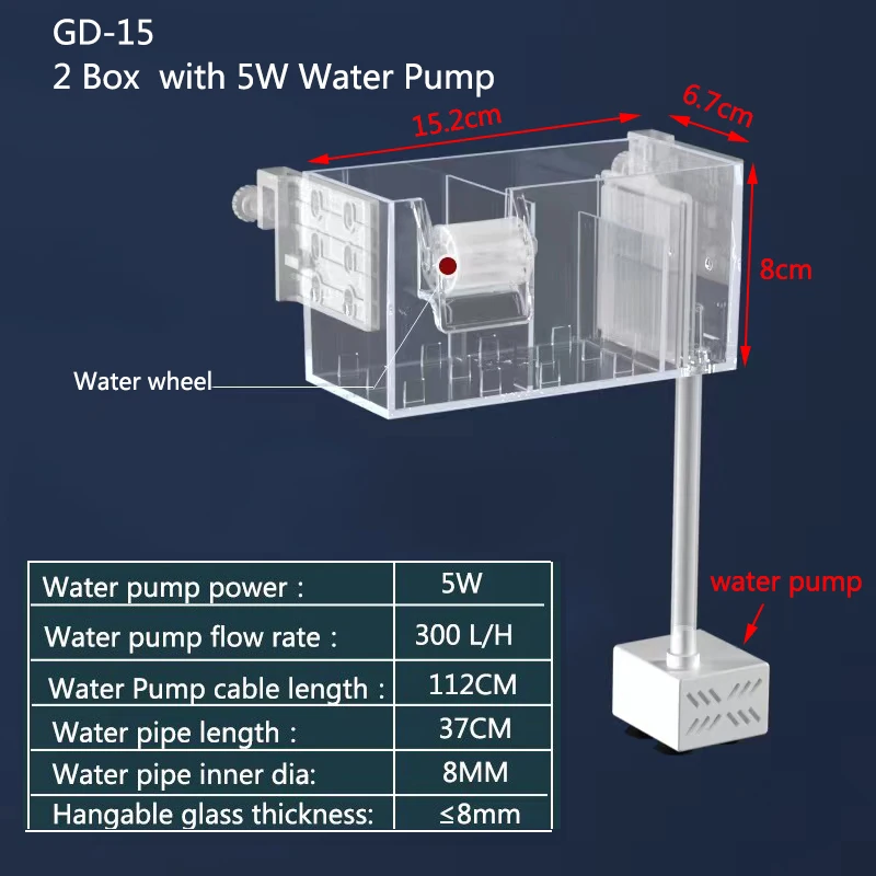 Waterfall Fish Tank Filter Box Wall Mounted Built-In Silent 8