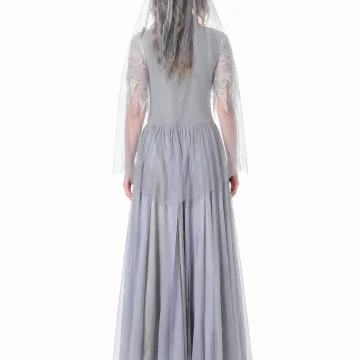 Women Halloween Ghost Bride Cosplay Costume Grey Long Lace 2