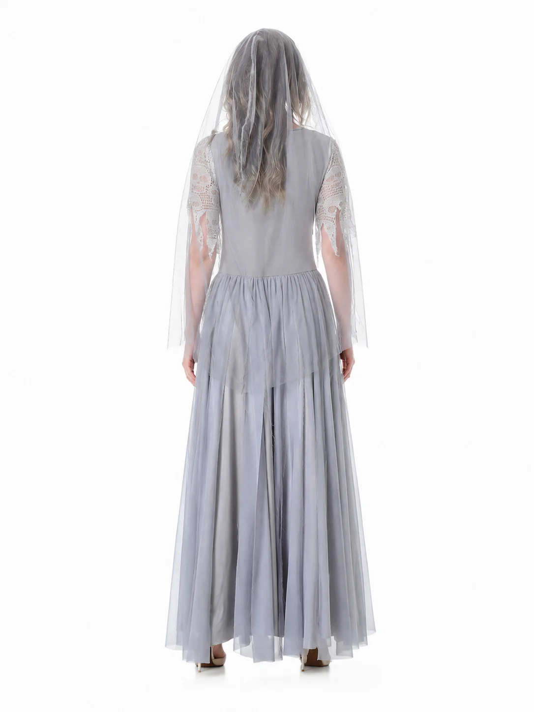 Women Halloween Ghost Bride Cosplay Costume Grey Long Lace 2 | PricZone Women Halloween Ghost Bride Cosplay Costume Grey Long Lace 2 | PricZone