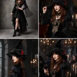 Lace Flower Tulle Witch Hat for Women Velvet Pointed Wide 5 | PricZone