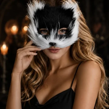 Fluffy‑White Faux Fur Cat Animal Half‑Face Mask Props 2