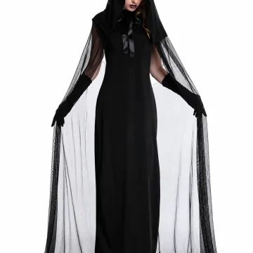 Hooded Sheer Mesh Cape Witch Costume for Women Sleeveless 1 | PricZone
