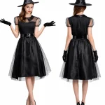 Women Witch Costume Short Sheer Mesh Sleeve Midi Dress 2 | PricZone