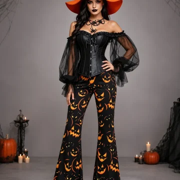Womens Halloween Witch Cosplay Outfit Off Shoulder Sheer 1 | PricZone
