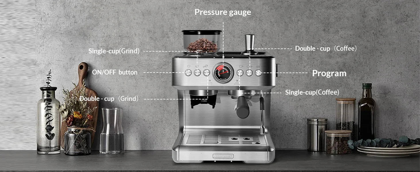 20 Bar Espresso Machine with Grinder Milk Frother Coffee 13