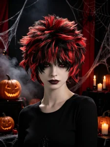 Red Spiky Wig Synthetic Short Messy Fluffy Layered Punk product image