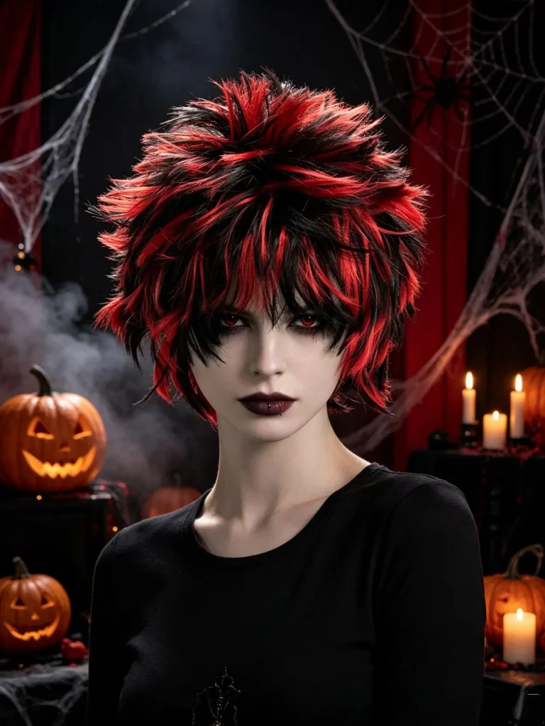 Red Spiky Wig Synthetic Short Messy Fluffy Layered Punk product image