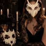 Gothic BoneTextured Horned Beast Skull Mask Set Props 6 | PricZone