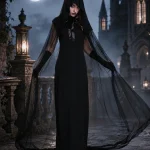 Hooded Sheer Mesh Cape Witch Costume for Women Sleeveless 4 | PricZone