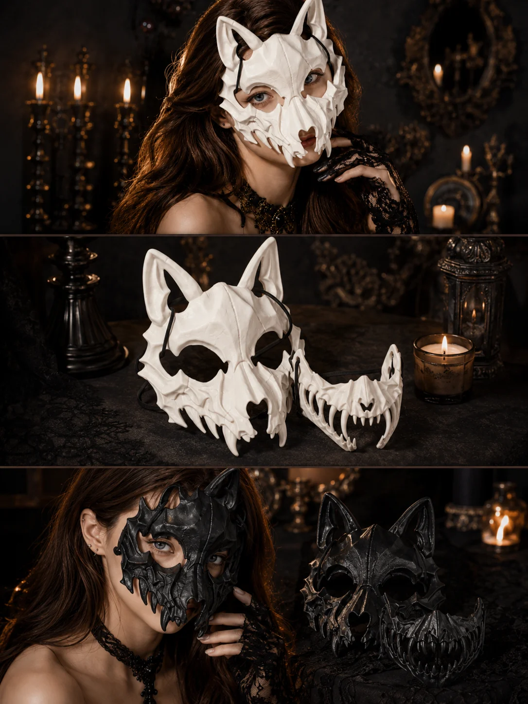 Gothic BoneTextured Wolf Skull Mask Set Props Ornament 3 | PricZone Gothic BoneTextured Wolf Skull Mask Set Props Ornament 3 | PricZone