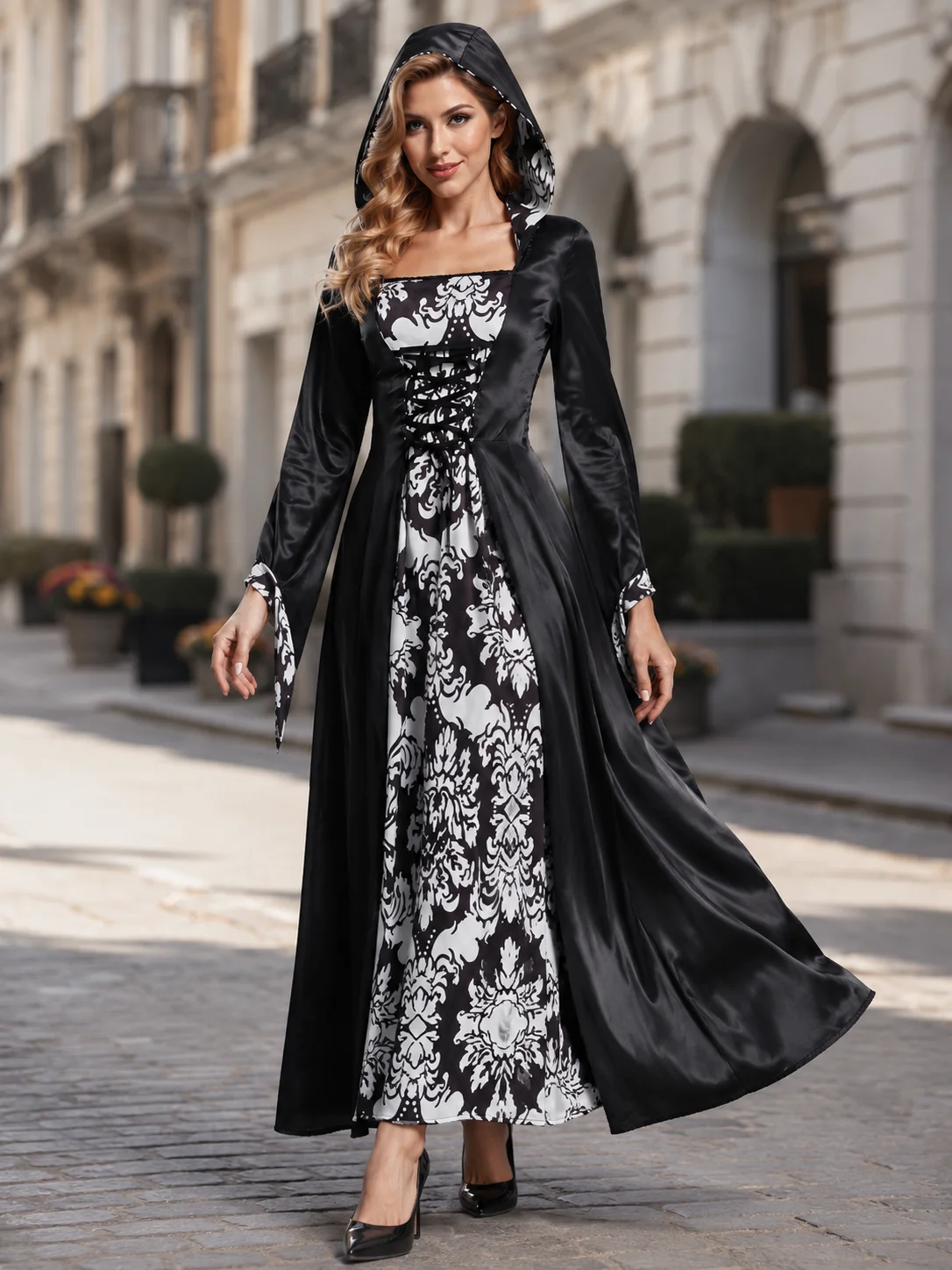 Halloween Women Medieval Witch Cosplay Dress Hooded Long 4 | PricZone Halloween Women Medieval Witch Cosplay Dress Hooded Long 4 | PricZone