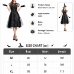 Women Witch Costume Short Sheer Mesh Sleeve Midi Dress 8 | PricZone
