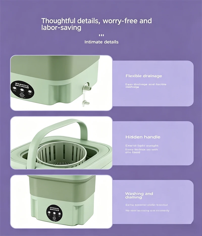 7L Small Foldable Washing Machine with Spin Dryer for Socks 25